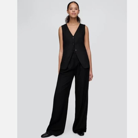 GAP 365 High-Rise Linen Rayon Trouser Pants 4P Black Size 4 PETITE #713998 RT$90 - Picture 1 of 8